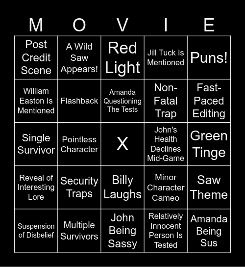 Saw X Bingo Card