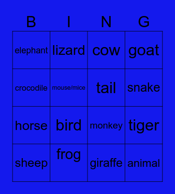 Starters: Zoo Bingo Card