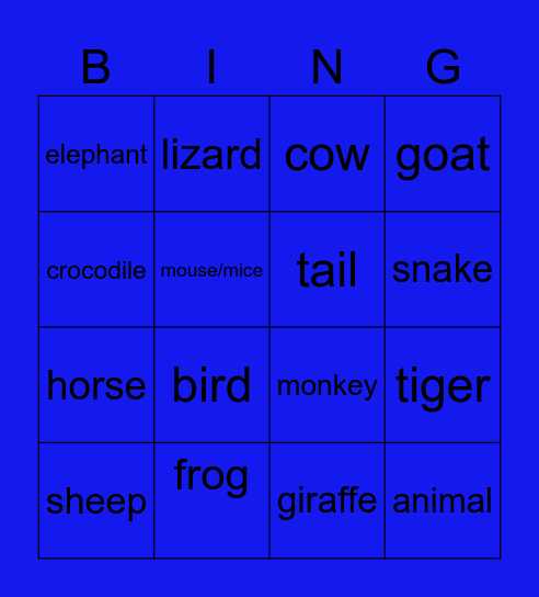 Starters: Zoo Bingo Card
