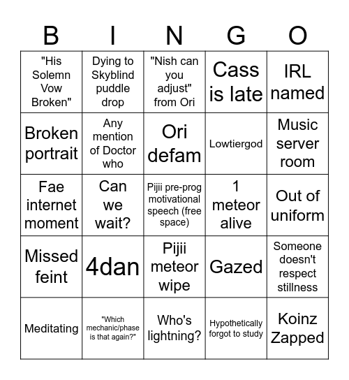 i54L DSR Bingo Card