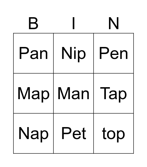 Word Boxes Lesson 18 Bingo Card