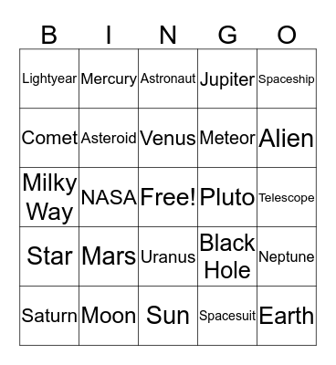 Outer Space Bingo Card