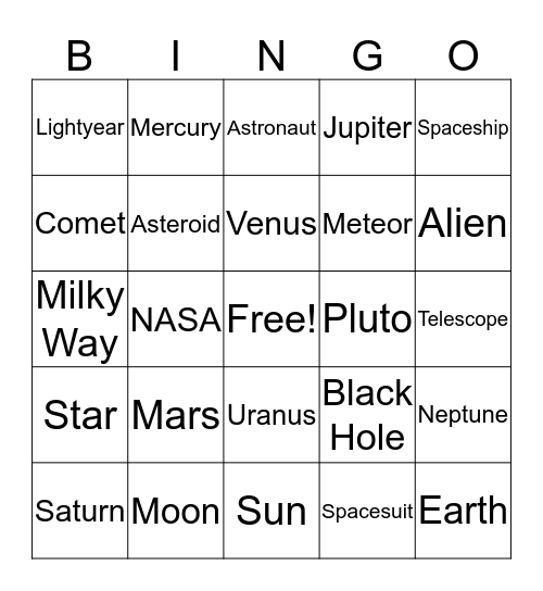 Outer Space Bingo Card