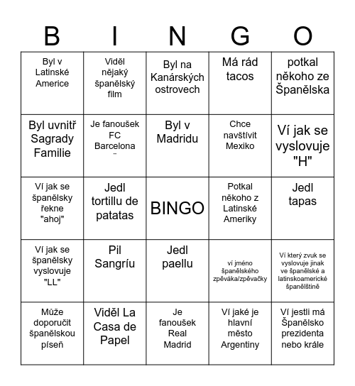 Najdi někoho kdo... Bingo Card