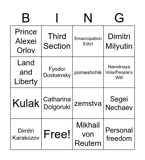Alexander the Liberator Bingo Card