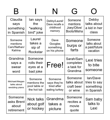 Family Thanksgiving Bingo Card