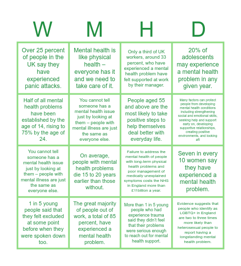 World Mental Health Day Bingo Card