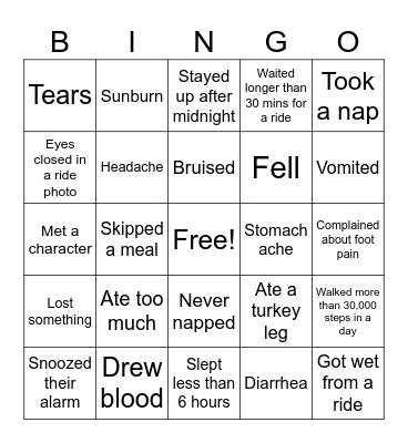 Orlando family vacation Bingo Card