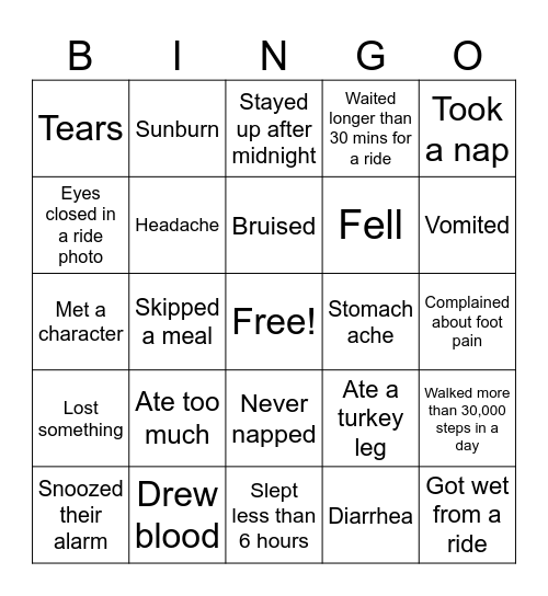 Orlando family vacation Bingo Card