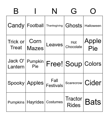 Fall Bingo Card