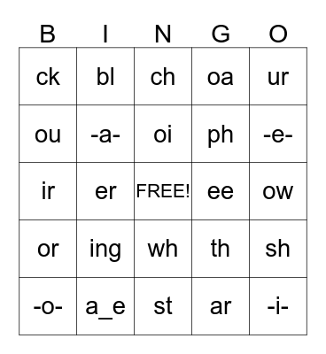 Phonics Bingo!! Bingo Card
