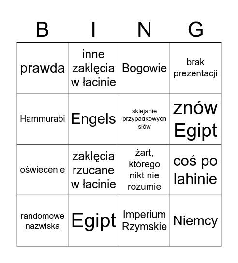 Bingo prof. Tkaczuka Bingo Card