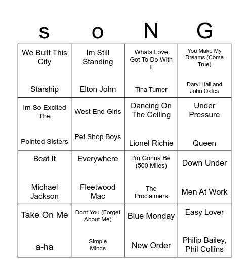 80s Bingo Card