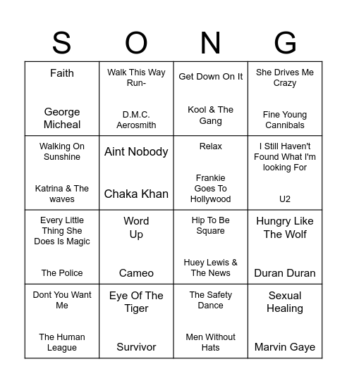 80s Bingo Card