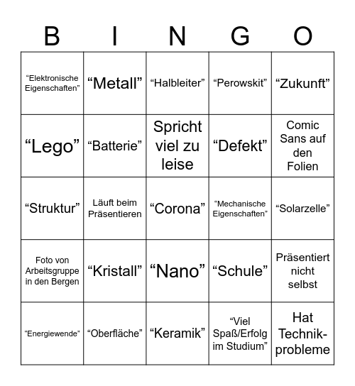 Prof-Vorträge-Bingo Card
