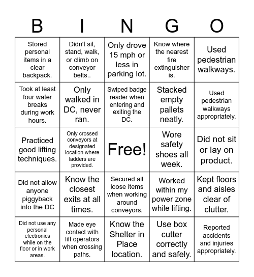 DC BINGO Card