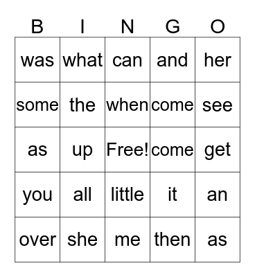23 Unit sight words Bingo Card