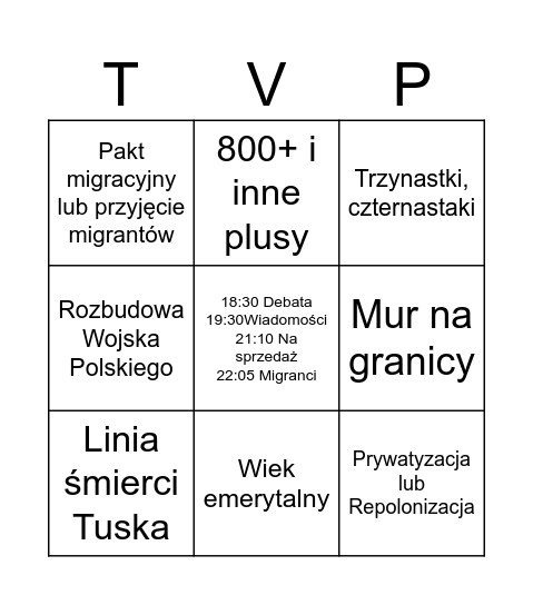 Debata TVPiS 09.10.2023 Bingo Card
