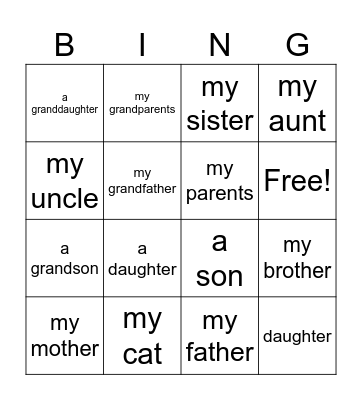 My family Bingo Card