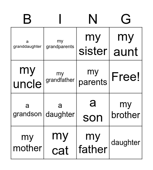 My family Bingo Card