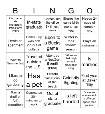 Get to know ya - NexGen BINGO Card