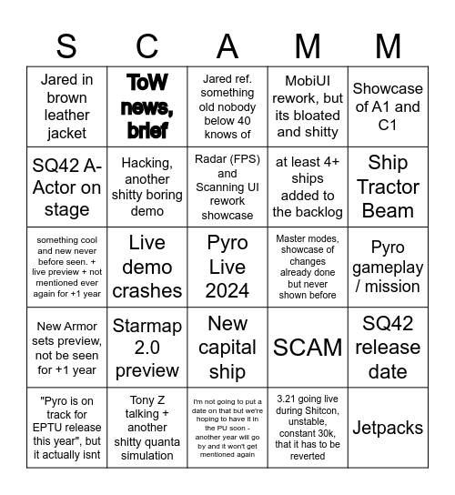 ShitizenCon 2023 Bingo Card