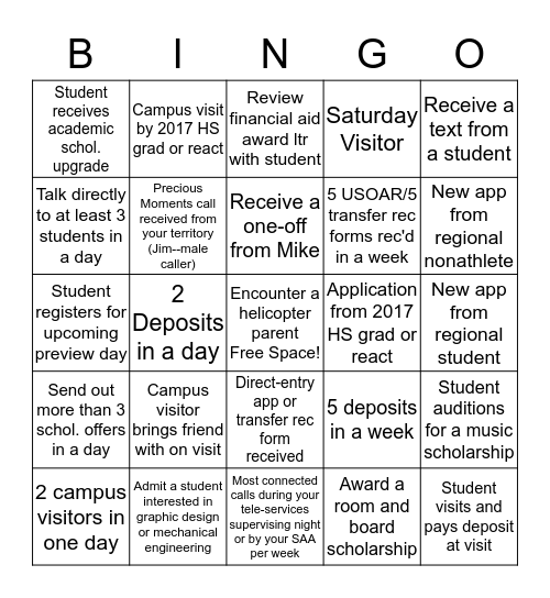 SPRING ADMISSIONS BINGO FRENZY Bingo Card