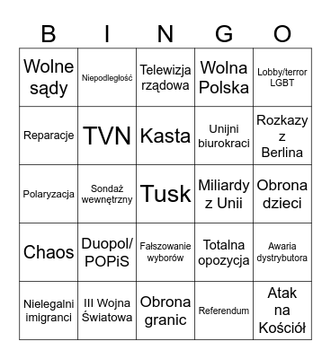 Wyborcze bingo 2023 Bingo Card