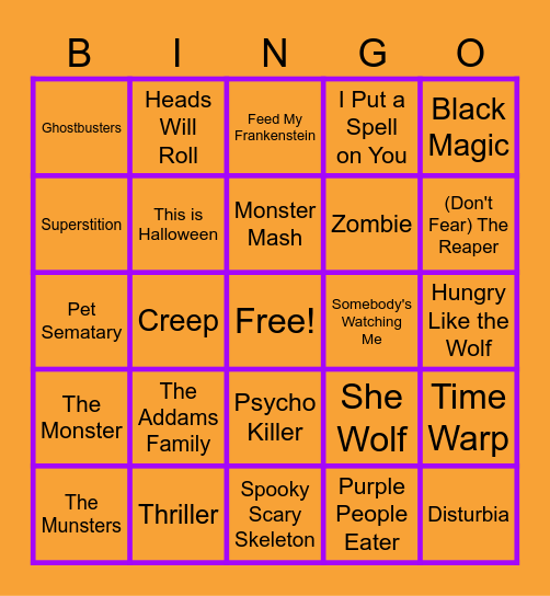 Halloween Bingo (Songs) Bingo Card