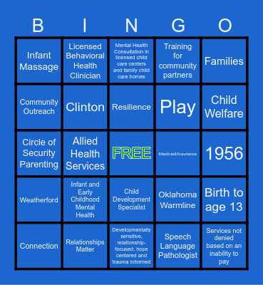 CHILD GUIDANCE BINGO Card