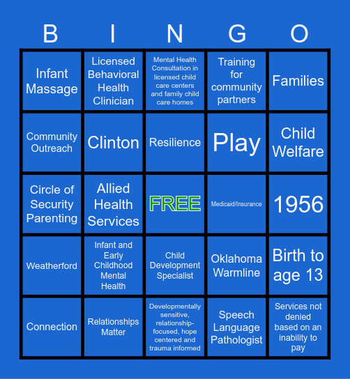 CHILD GUIDANCE BINGO Card