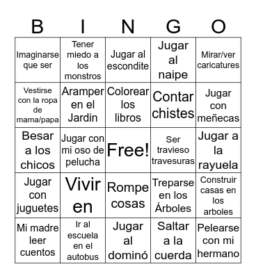 Vocabulario de la niñez Bingo Card