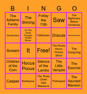 Halloween Bingo (Movies) Bingo Card