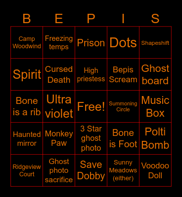 Bepis Spooky Bingo Card