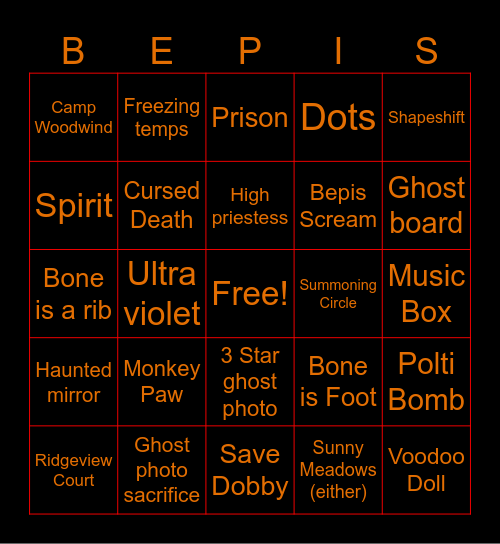 Bepis Spooky Bingo Card