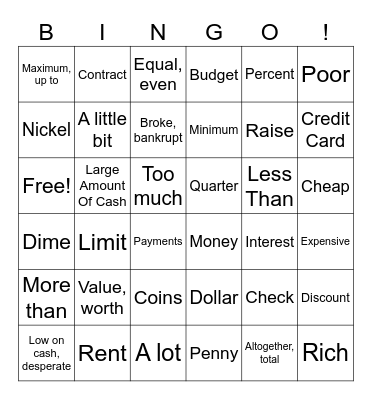 ASL 2 Money Bingo Card