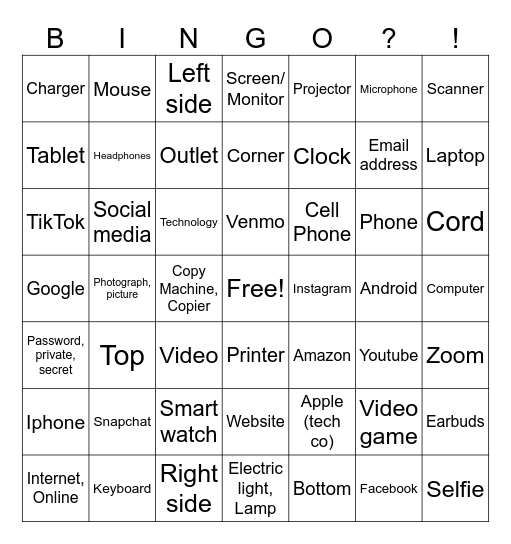 ASL 2 Technology Bingo Card