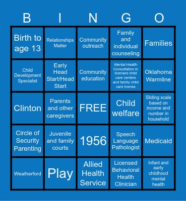 CHILD GUIDANCE BINGO Card