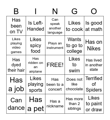 Get To Know You Bingo Card