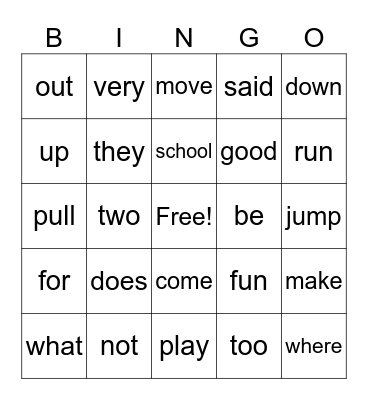 Unit 1 HFW Bingo Card