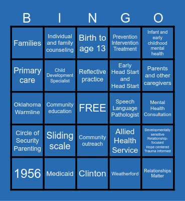 CHILD GUIDANCE BINGO Card