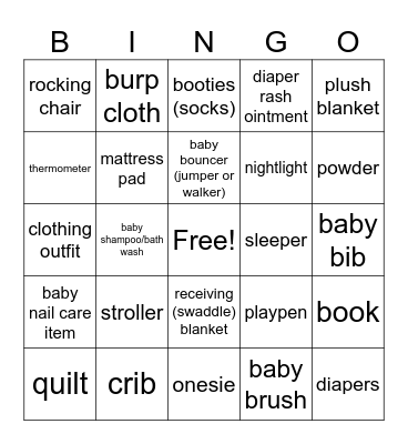 Baby Gifts Bingo Card