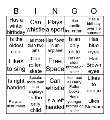 Friendship Bingo Card
