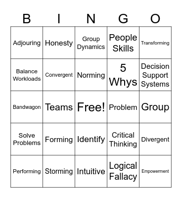 Team Building and Problem Solving Bingo Card