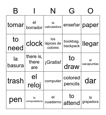 Las Cosas en Las Clases Bingo Card