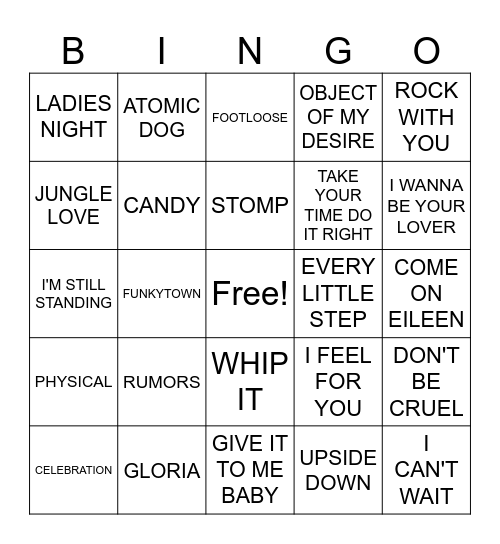 3- 80S DANCE Bingo Card