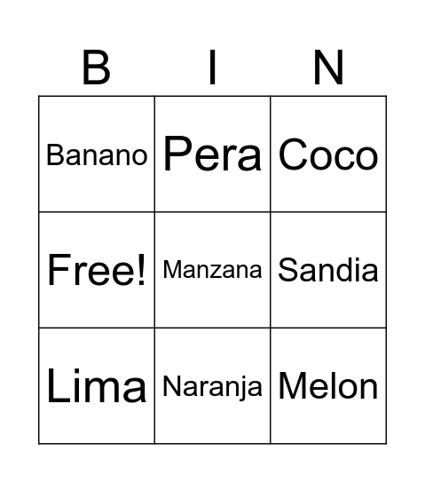 Las Frutas Bingo Card