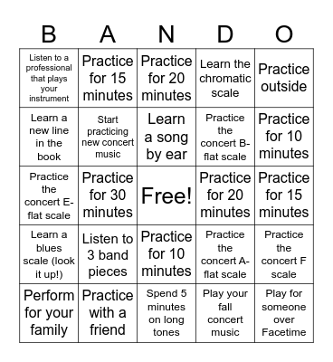 Fall Break Bingo Card