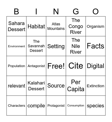 7th Grade VOCAB BINGO Card