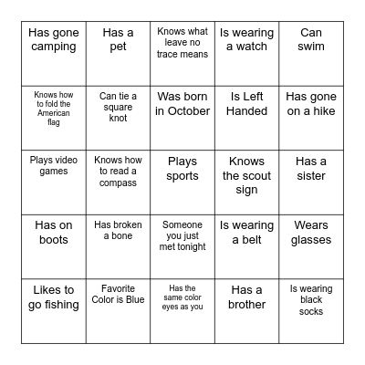 Friendship Bingo Card